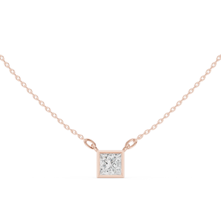 Front-view: Princess Diamond Pendant with Bezel Setting in 14k Rose Gold - Lab Grown - Driona Jewels
