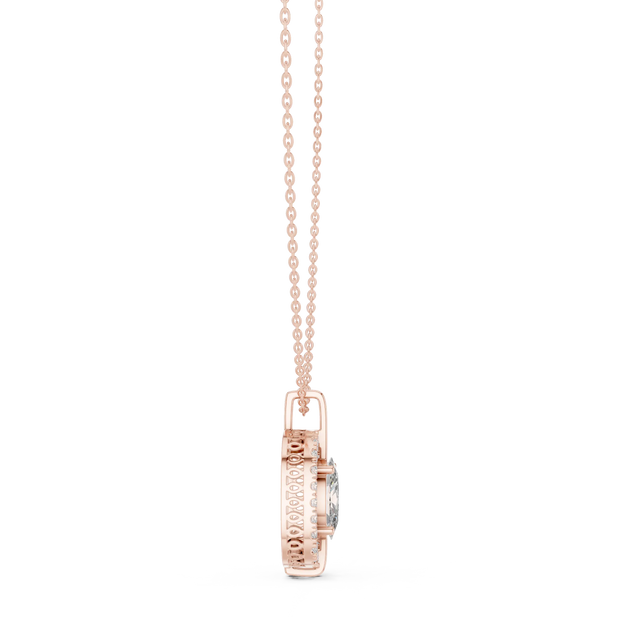 Front-view: Princess Cut Diamond Pendant with Halo Setting in 14k Rose Gold - Lab Grown - Driona Jewels