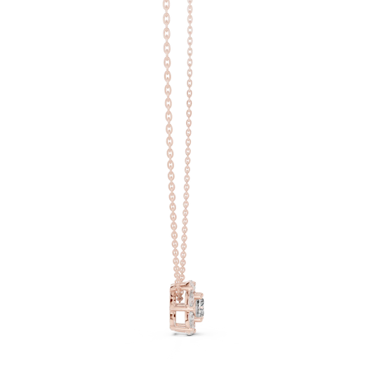 Front-View: Princess Cut Diamond Pendant with Halo Setting in 14k Rose Gold - Lab Grown - Driona Jewels