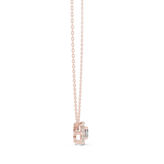 Front-View: Princess Cut Diamond Pendant with Halo Setting in 14k Rose Gold - Lab Grown - Driona Jewels