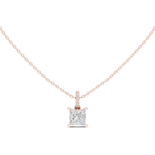 Front-view: Princess Diamond Pendant with Halo Setting in 14k Rose Gold - Lab Grown - Driona Jewels