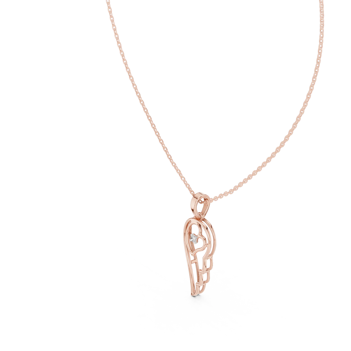 Three-quarter-view: Princess Cut Diamond Pendant with Halo Setting in 14k Rose Gold - Lab Grown - Driona Jewels