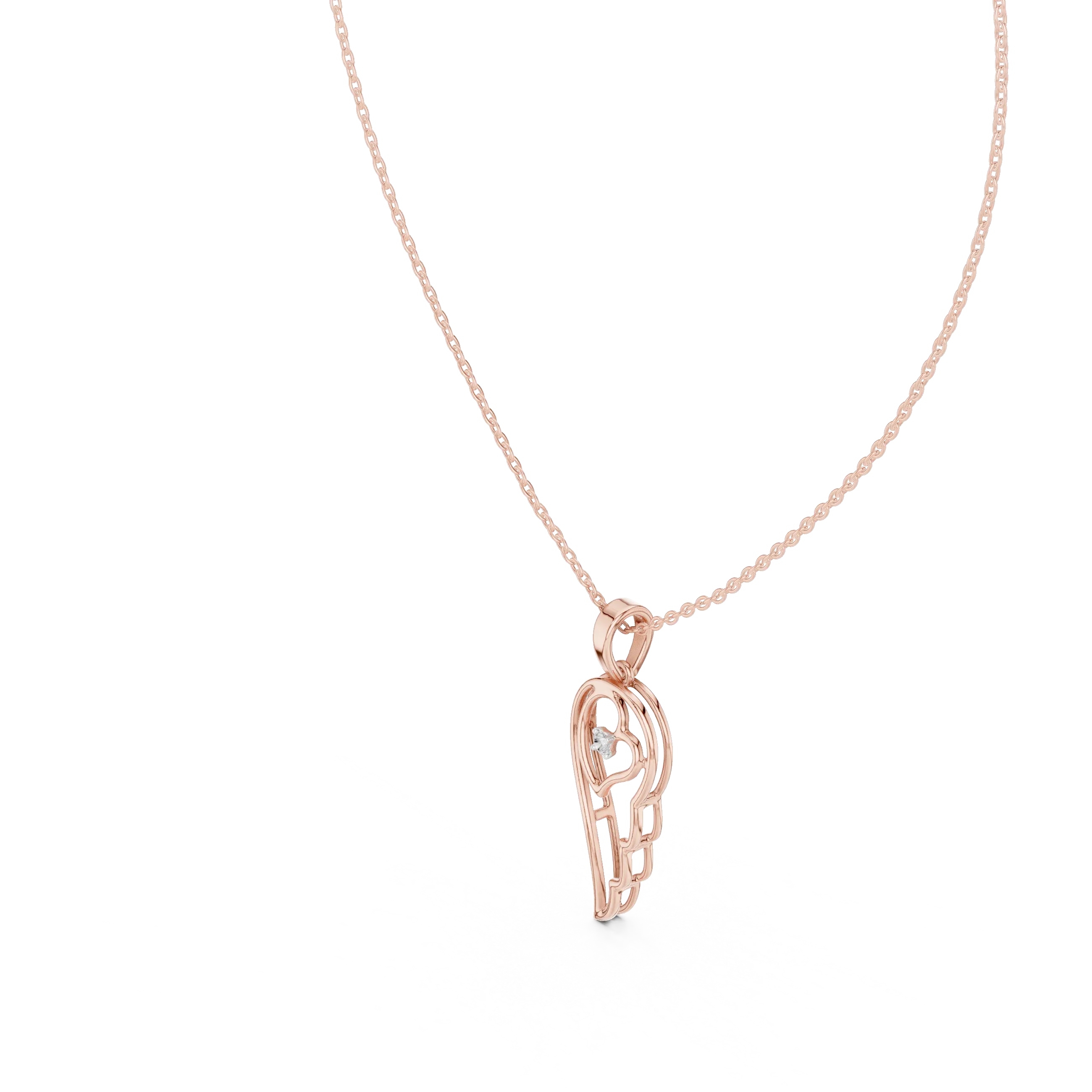 Three-quarter-view: Princess Cut Diamond Pendant with Halo Setting in 14k Rose Gold - Lab Grown - Driona Jewels