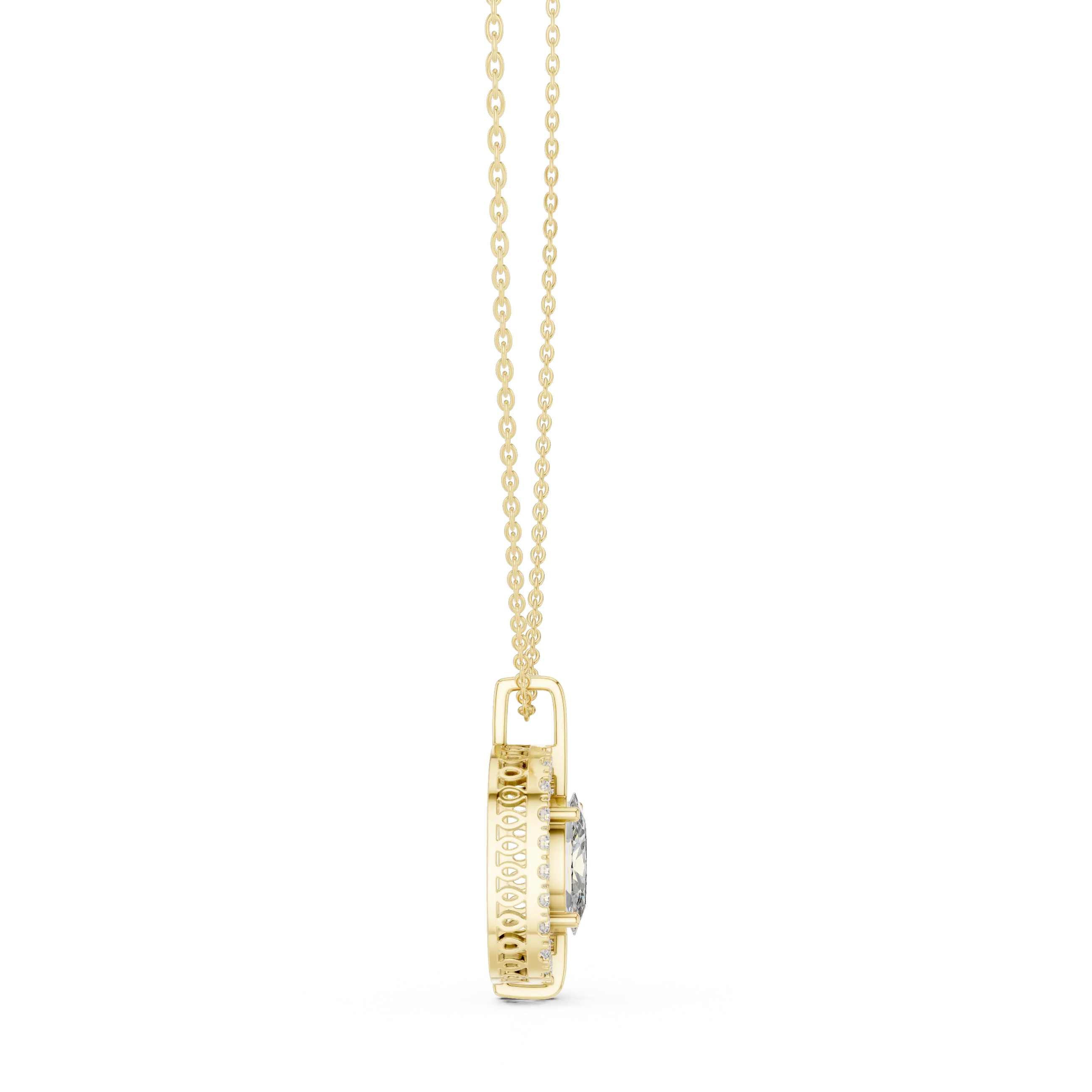 Front-view: Princess Cut Diamond Pendant with Halo Setting in 14k Yellow Gold - Lab Grown - Driona Jewels