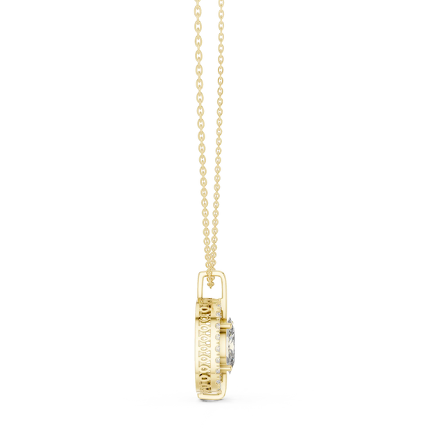 Front-view: Princess Cut Diamond Pendant with Halo Setting in 14k Yellow Gold - Lab Grown - Driona Jewels