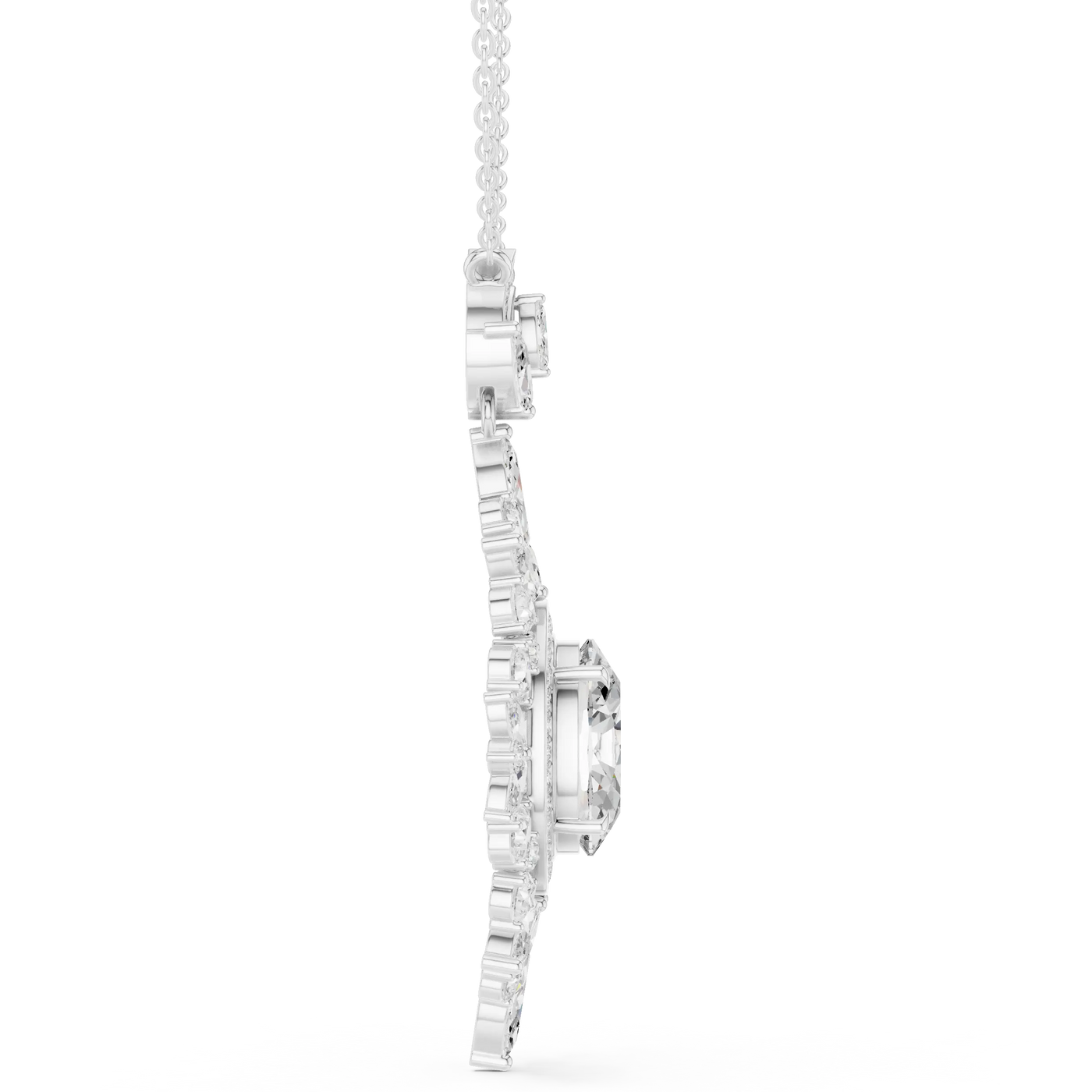 Side-profile: Princess Cut Diamond Pendant with Pave Setting in 14k White Gold - Lab Grown - Driona Jewels