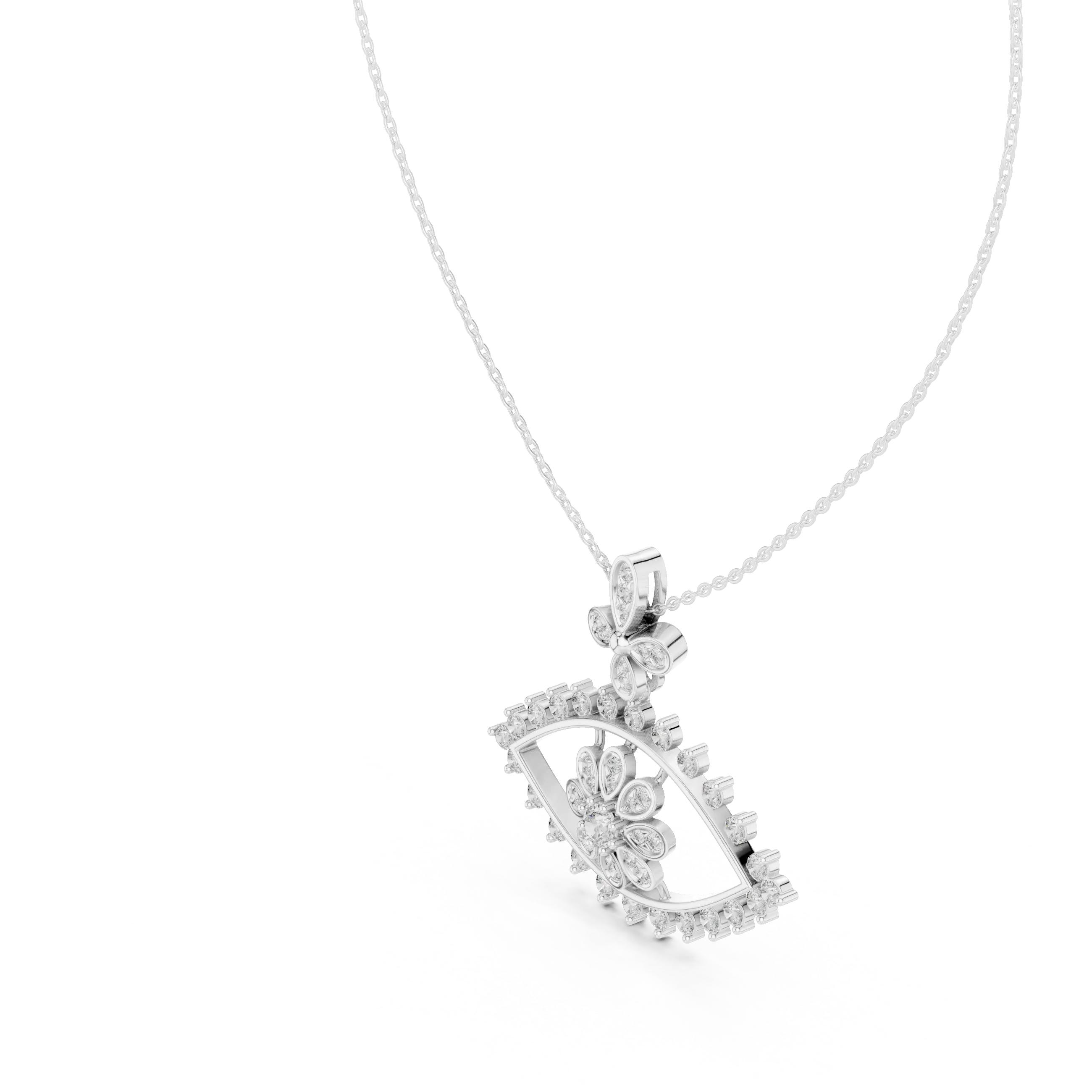 Three-quarter-view: Princess Cut Diamond Pendant with Pave Setting in 14k White Gold - Lab Grown - Driona Jewels
