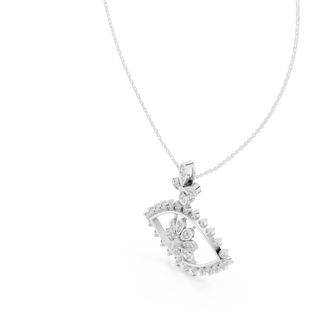 Three-quarter-view: Princess Cut Diamond Pendant with Pave Setting in 14k White Gold - Lab Grown - Driona Jewels