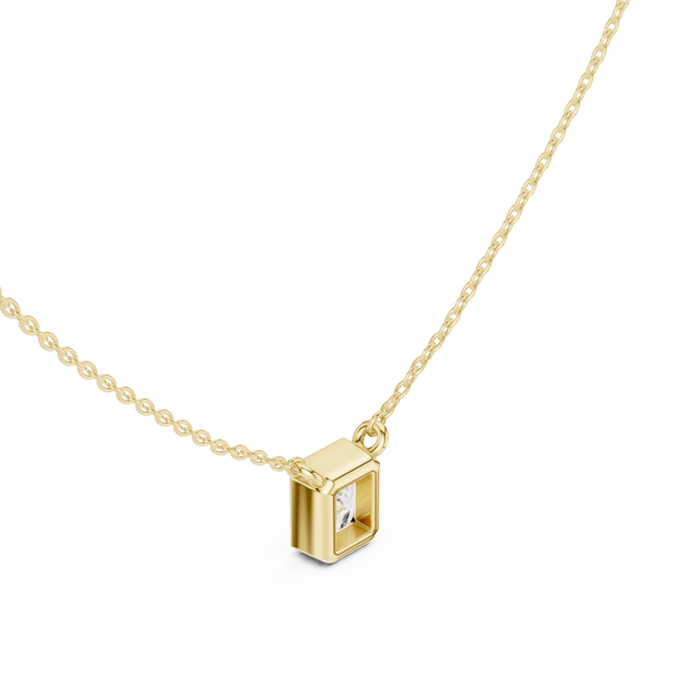 Three-quarter-view: Princess Cut Diamond Pendant with Prong Setting in 14k Gold - Lab Grown - Driona Jewels