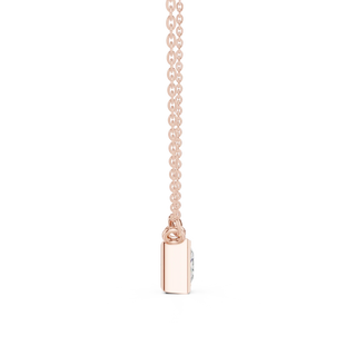 Flat-Lay: Princess Diamond Pendant with Prong Setting in 14k Rose Gold - Lab Grown - Driona Jewels