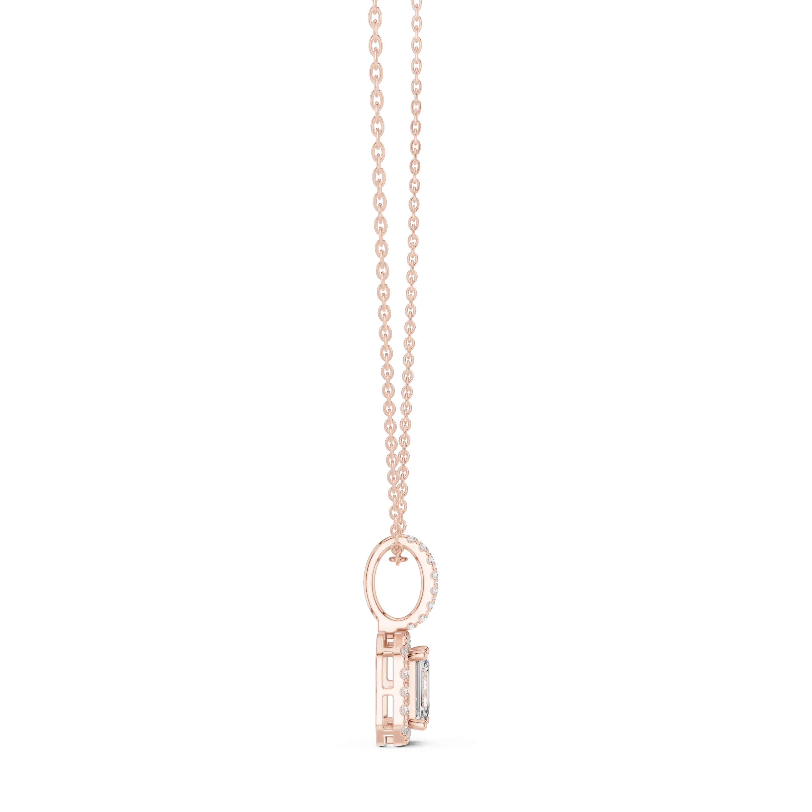 Front-View: Princess Cut Diamond Pendant with Prong Setting in 14k Rose Gold - Lab Grown - Driona Jewels