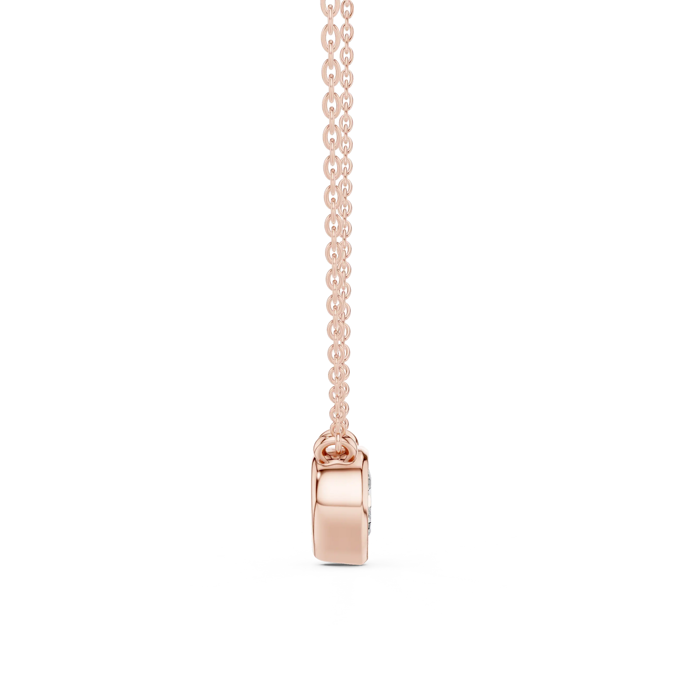 Front-view: Princess Cut Diamond Pendant with Prong Setting in 14k Rose Gold - Lab Grown - Driona Jewels