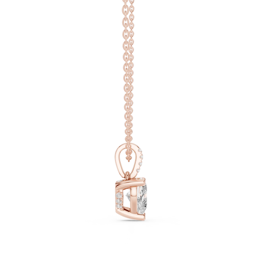 Front-View: Princess Cut Diamond Pendant with Prong Setting in 14k Rose Gold - Lab Grown - Driona Jewels