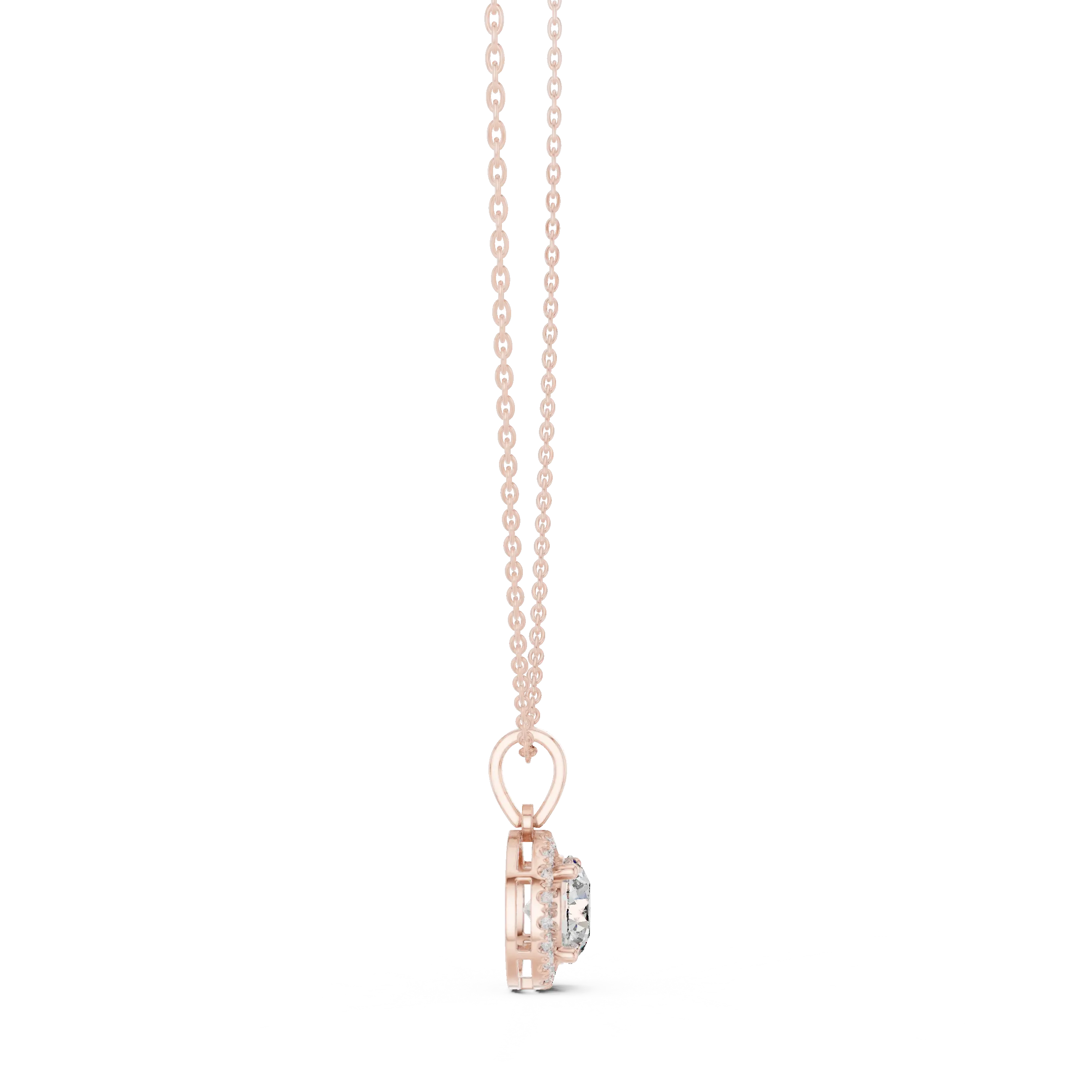 Front-view: Princess Diamond Pendant with Prong Setting in 14k Rose Gold - Lab Grown - Driona Jewels
