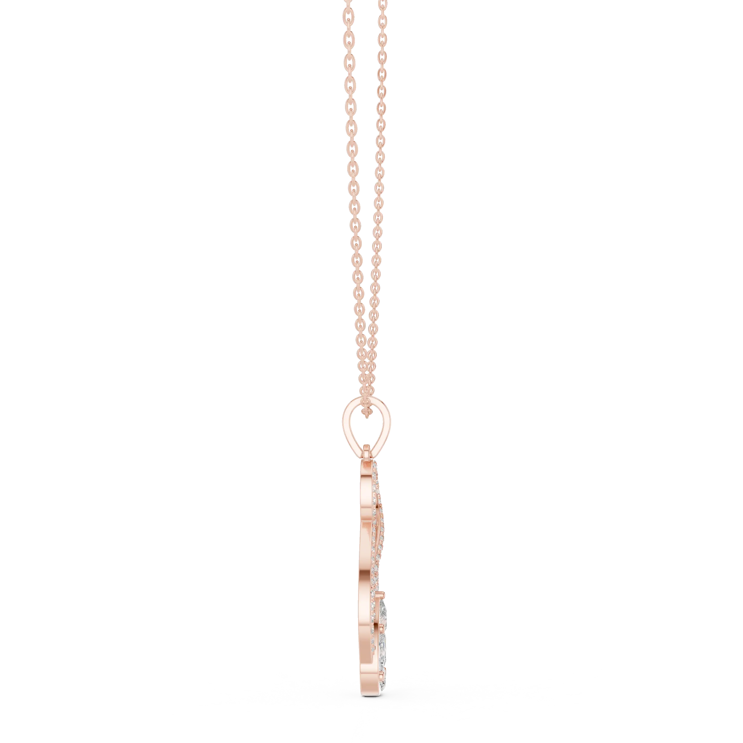 Front-View: Princess Cut Diamond Pendant with Prong Setting in 14k Rose Gold - Lab Grown - Driona Jewels