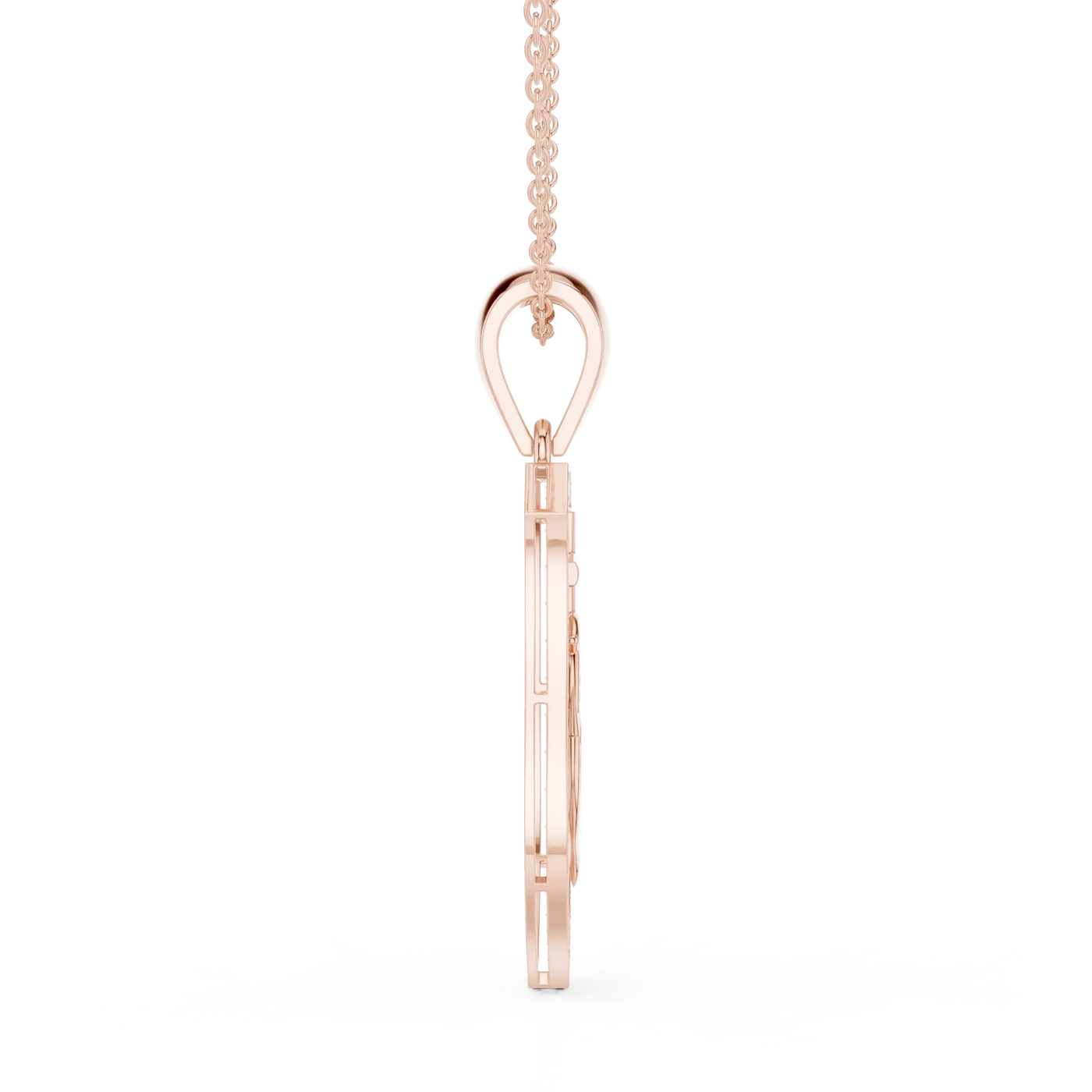 Side-Profile: Princess Cut Diamond Pendant with Prong Setting in 14k Rose Gold - Lab Grown - Driona Jewels