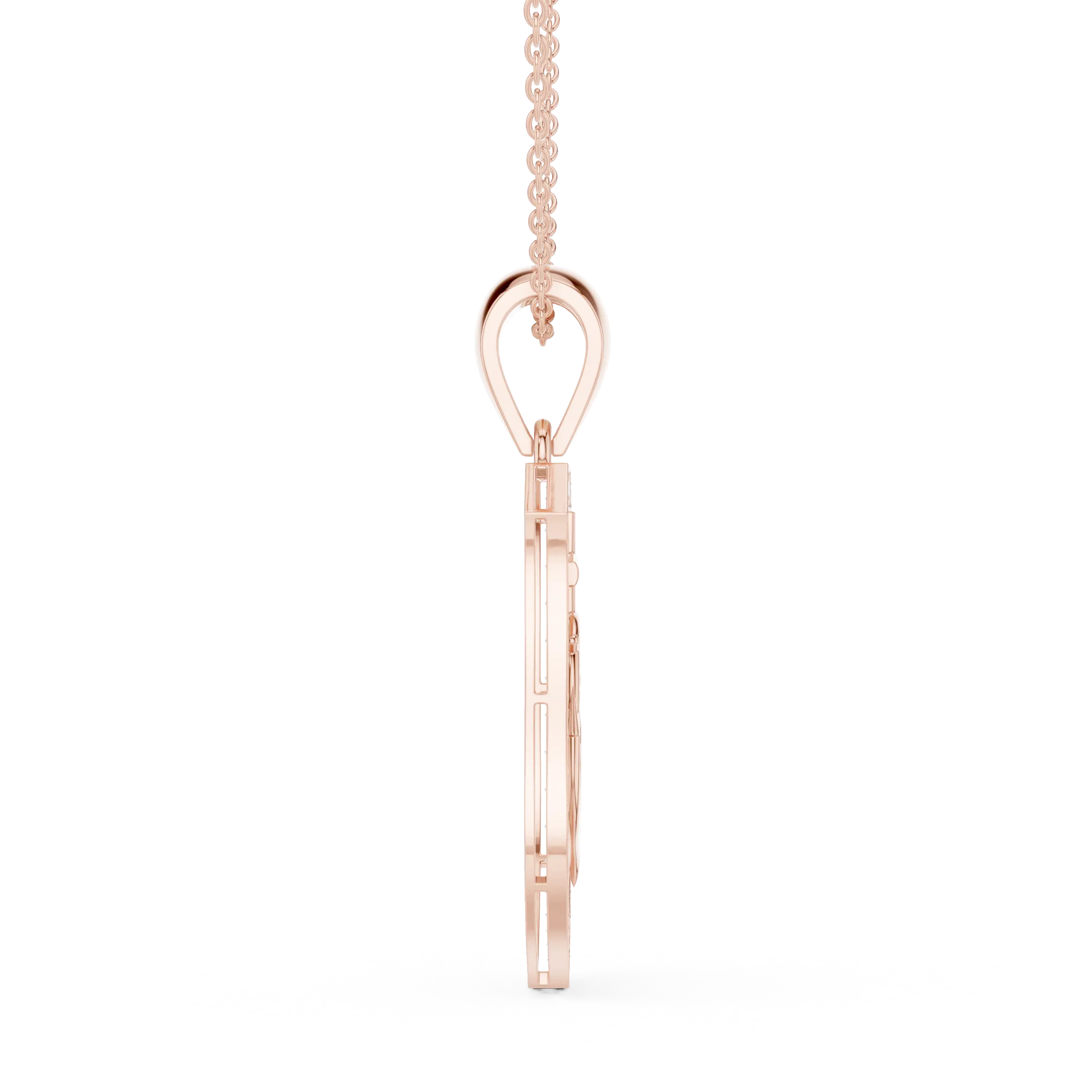 Side-Profile: Princess Cut Diamond Pendant with Prong Setting in 14k Rose Gold - Lab Grown - Driona Jewels