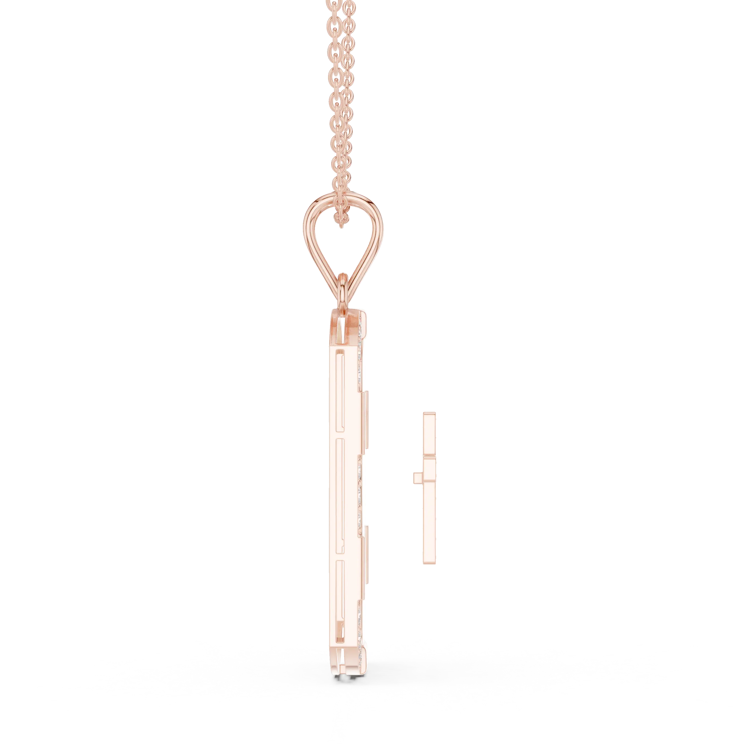 Side-Profile: Princess Diamond Pendant with Prong Setting in 14k Rose Gold - Lab Grown - Driona Jewels