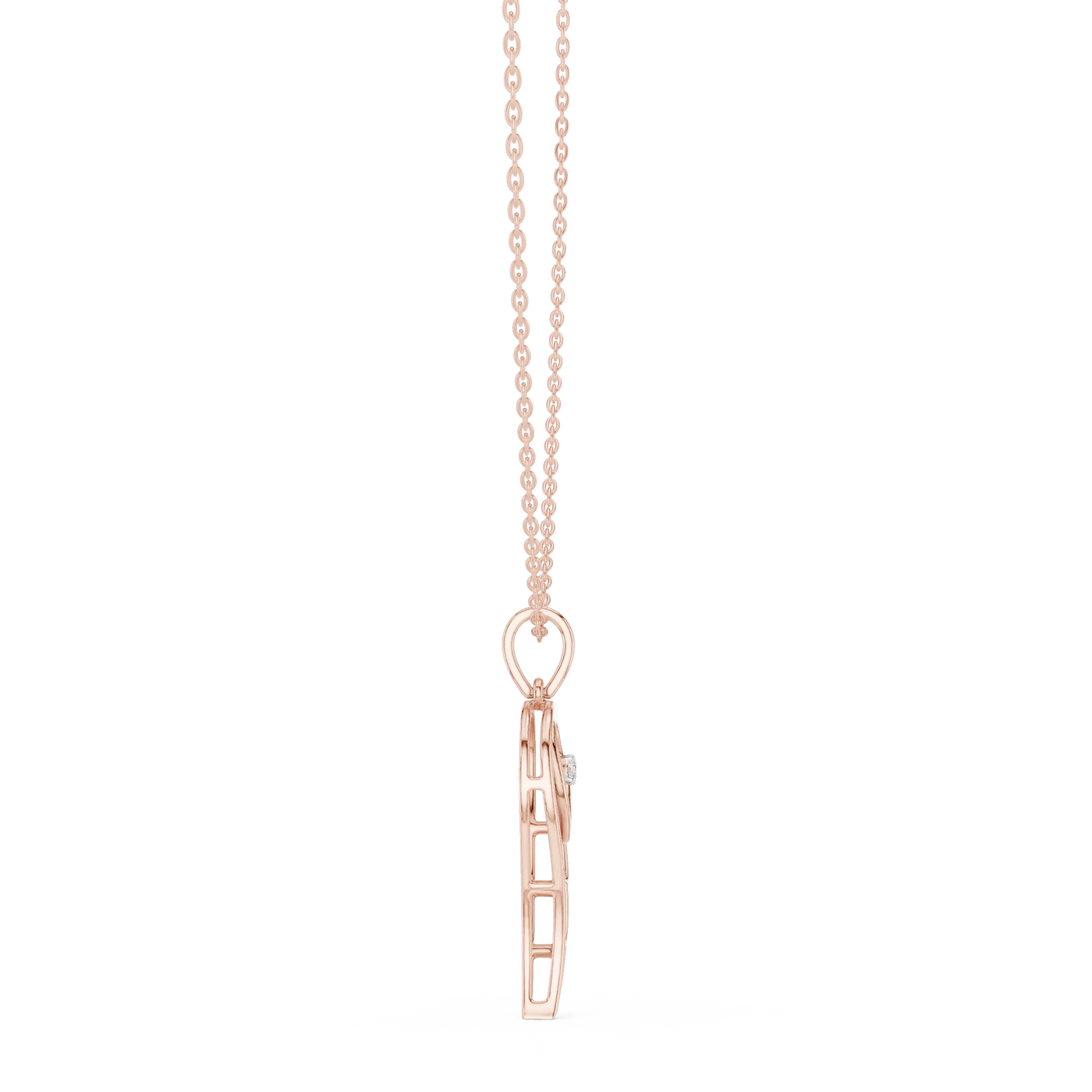 Side-Profile: Princess Cut Diamond Pendant with Prong Setting in 14k Rose Gold - Lab Grown - Driona Jewels