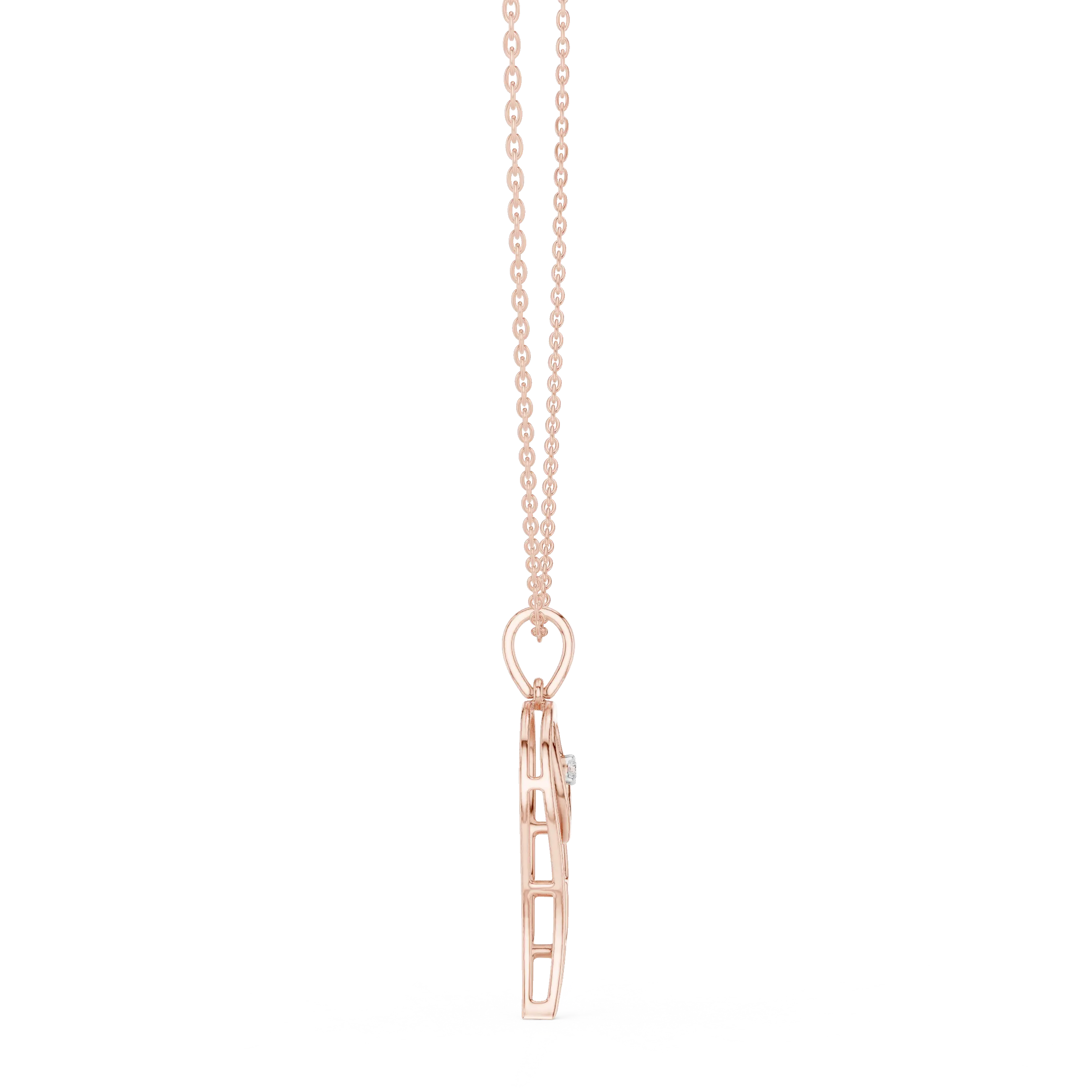 Side-Profile: Princess Cut Diamond Pendant with Prong Setting in 14k Rose Gold - Lab Grown - Driona Jewels