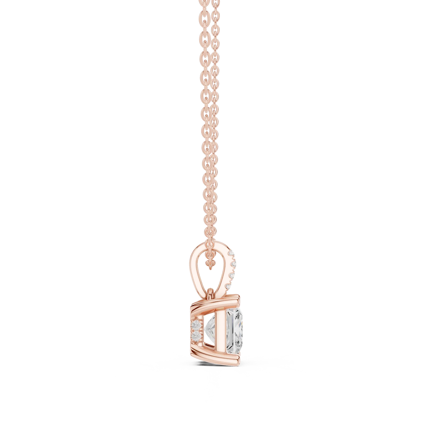 Sparkle-shot: Princess Diamond Pendant with Prong Setting in 14k Rose Gold - Lab Grown - Driona Jewels