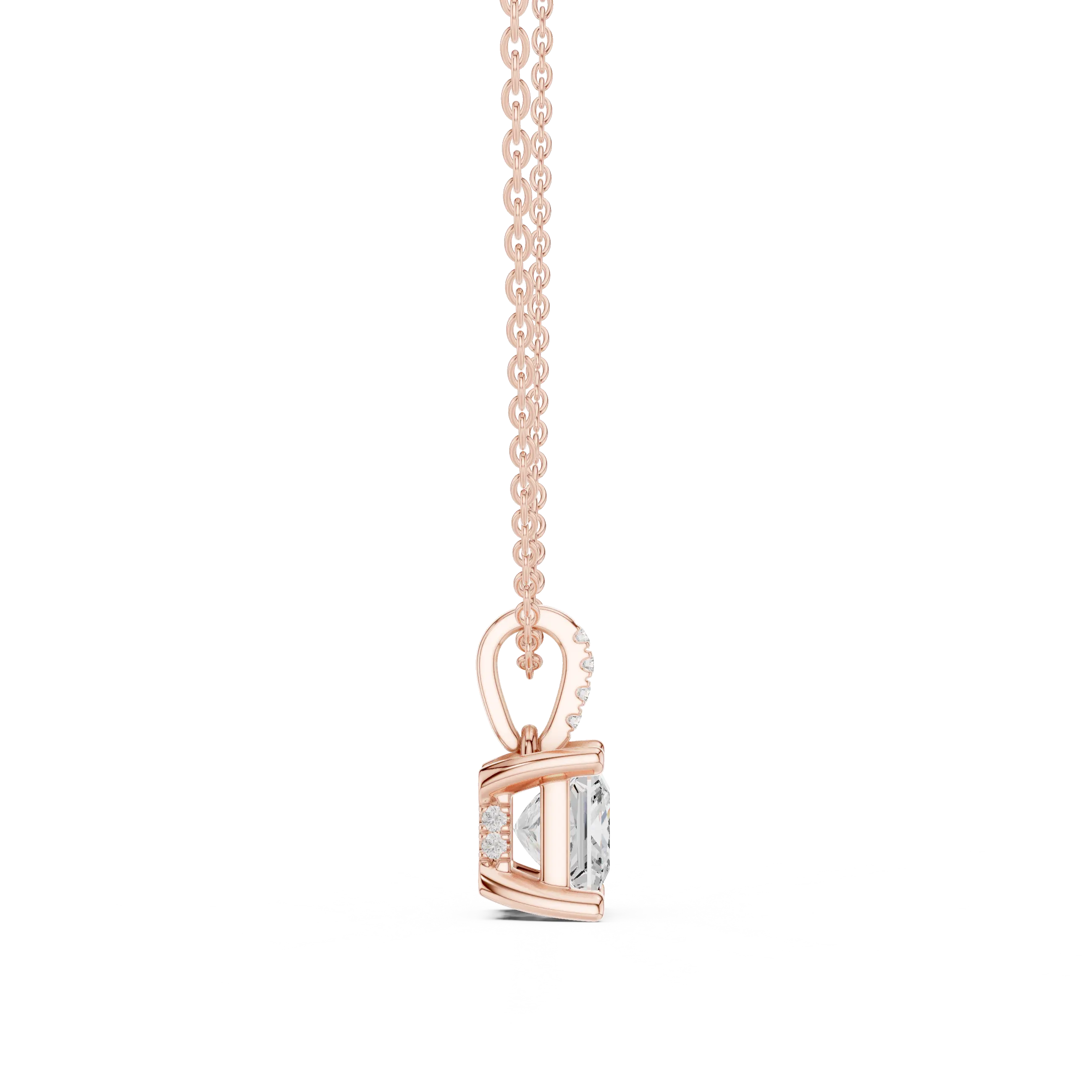 Sparkle-shot: Princess Diamond Pendant with Prong Setting in 14k Rose Gold - Lab Grown - Driona Jewels