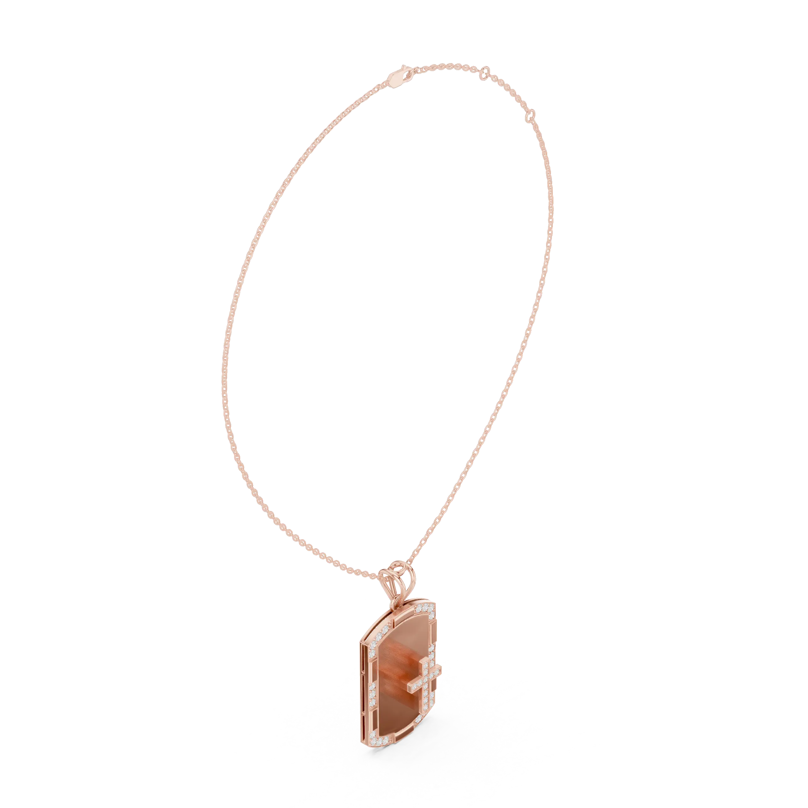 Three-quarter-view: Princess Cut Diamond Pendant with Prong Setting in 14k Rose Gold - Lab Grown - Driona Jewels