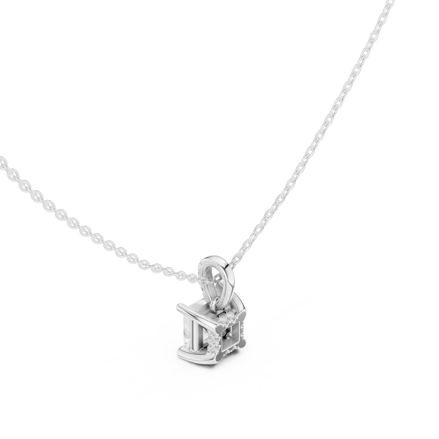 Front-view: Princess Cut Diamond Pendant with Prong Setting in 925 Silver - Lab Grown - Driona Jewels