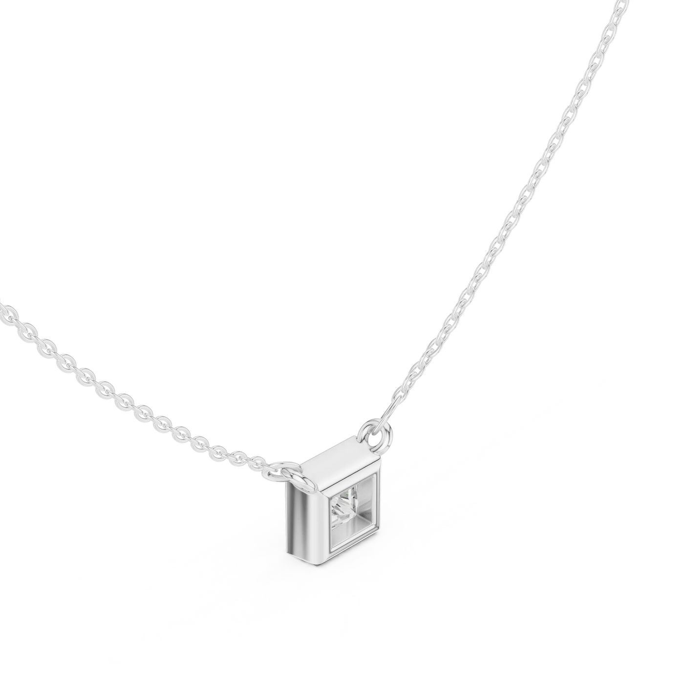 Front-view: Princess Cut Diamond Pendant with Prong Setting in 925 Silver - Lab Grown - Driona Jewels