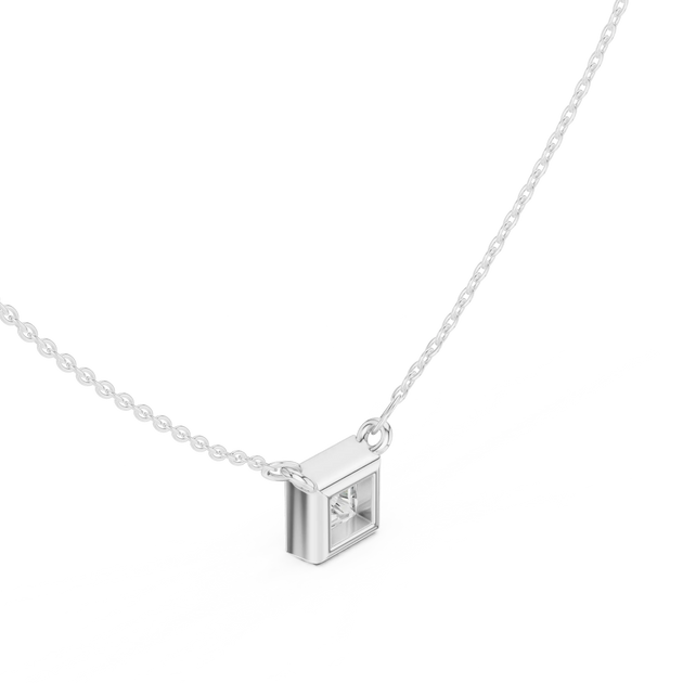 Front-view: Princess Cut Diamond Pendant with Prong Setting in 925 Silver - Lab Grown - Driona Jewels