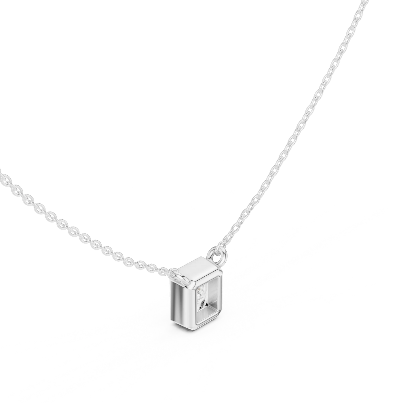 Three-quarter-view: Princess Cut Diamond Pendant with Prong Setting in 925 Silver - Lab Grown - Driona Jewels