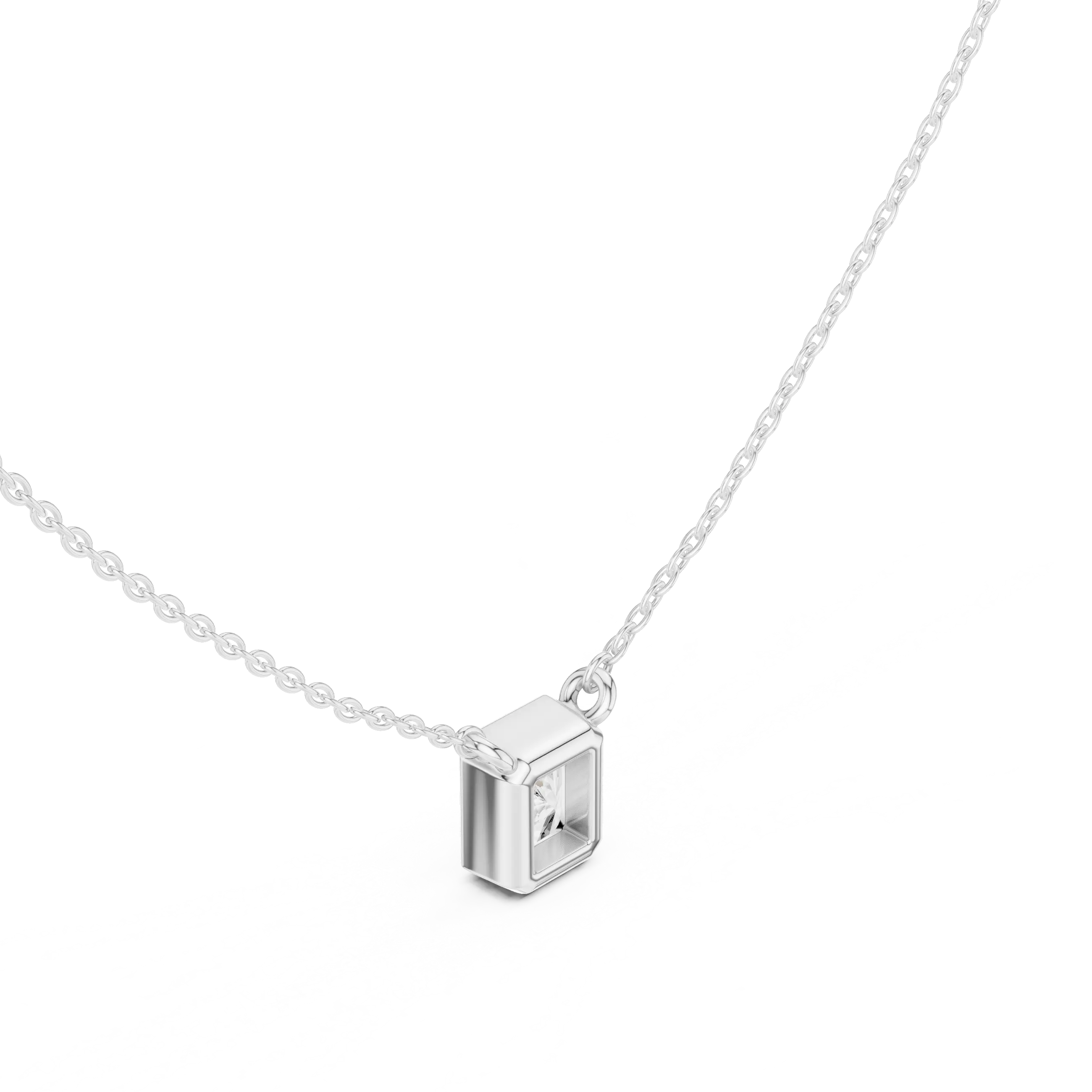 Three-quarter-view: Princess Cut Diamond Pendant with Prong Setting in 925 Silver - Lab Grown - Driona Jewels