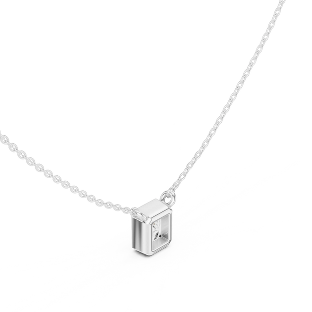 Three-quarter-view: Princess Cut Diamond Pendant with Prong Setting in 925 Silver - Lab Grown - Driona Jewels