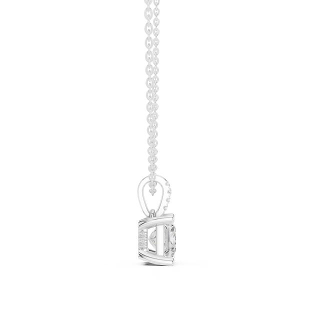 Front-view: Princess Cut Diamond Pendant with Prong Setting in 14k White Gold - Lab Grown - Driona Jewels