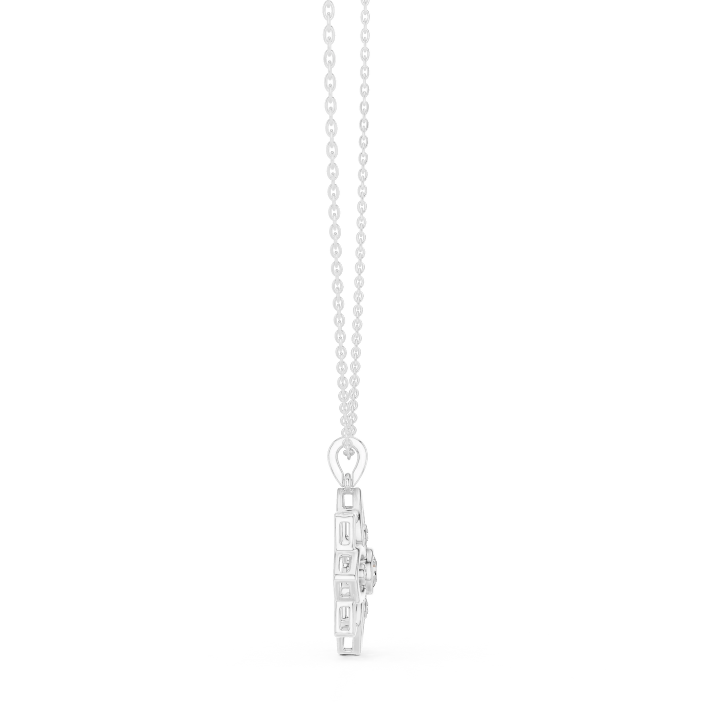 Front-View: Princess Cut Diamond Pendant with Prong Setting in 14k White Gold - Lab Grown - Driona Jewels