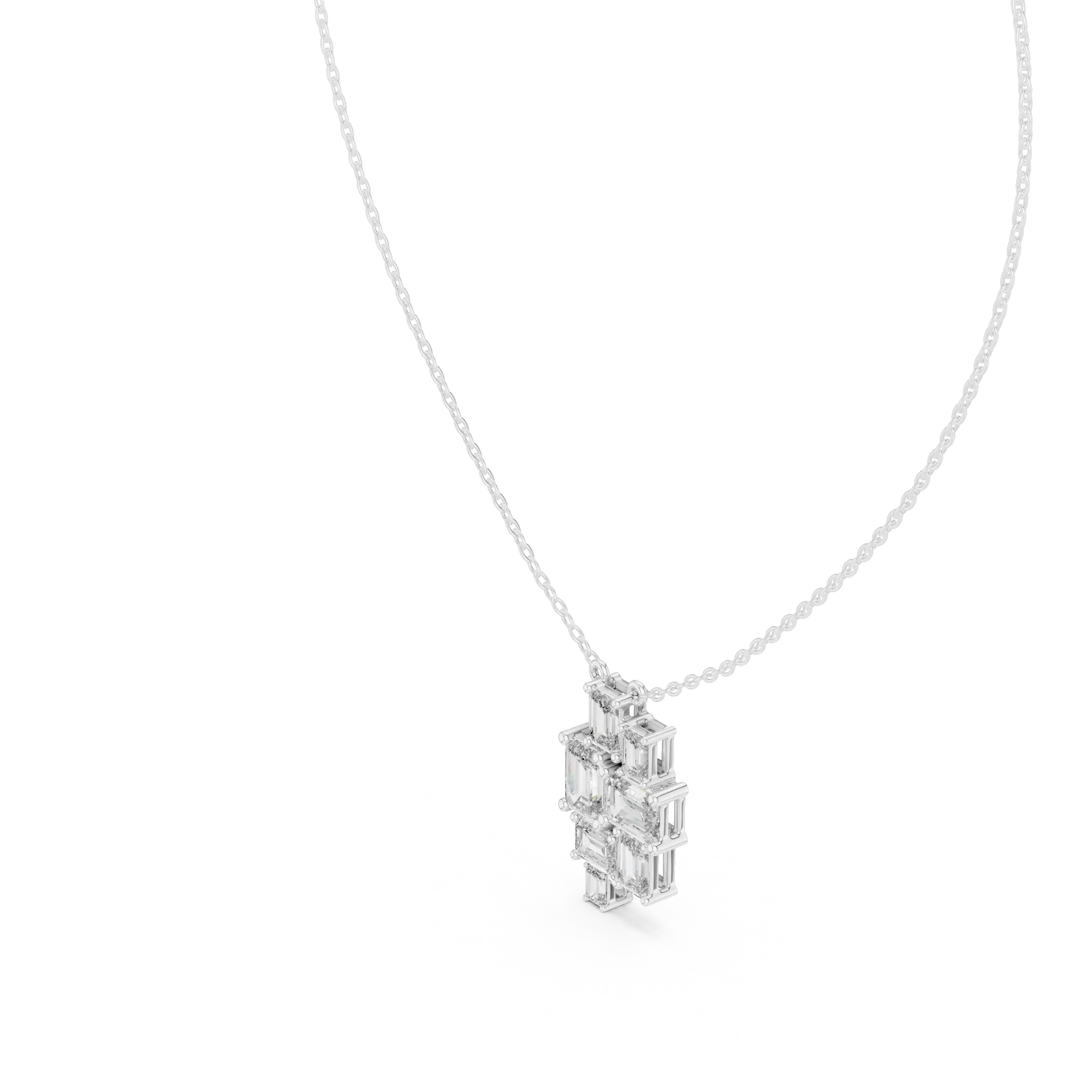 Three-quarter-view: Princess Cut Diamond Pendant with Prong Setting in 14k White Gold - Lab Grown - Driona Jewels