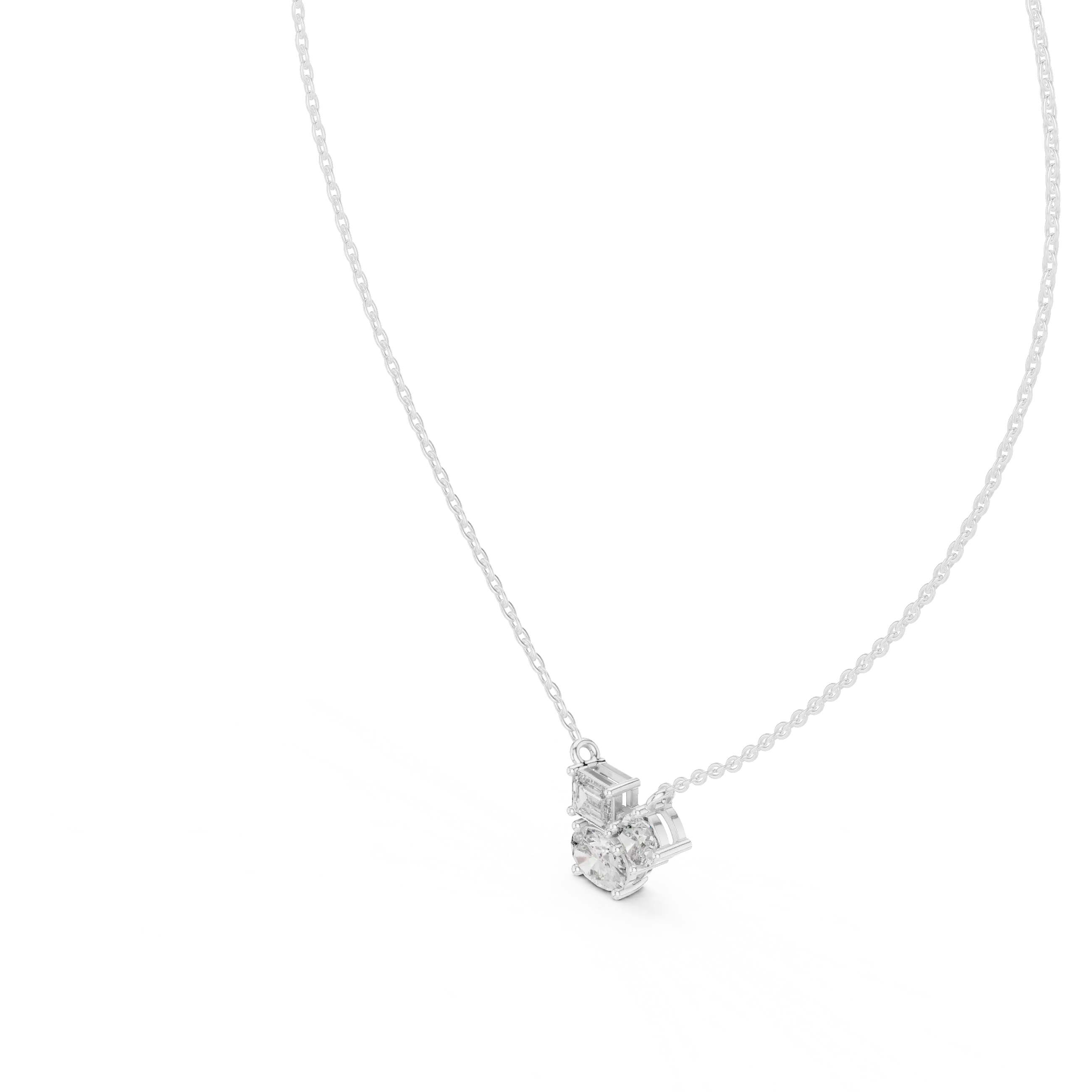 Three-quarter-view: Princess Cut Diamond Pendant with Prong Setting in 14k White Gold - Lab Grown - Driona Jewels