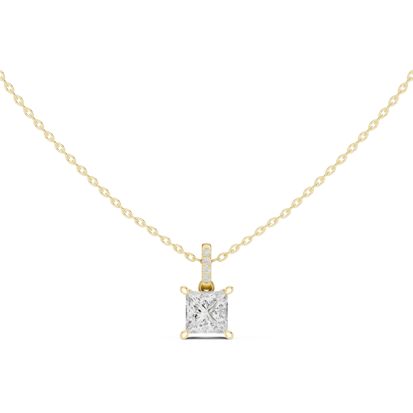Front View: Princess Diamond Pendant with Prong Setting in 14k Yellow Gold - Lab Grown - Driona Jewels
