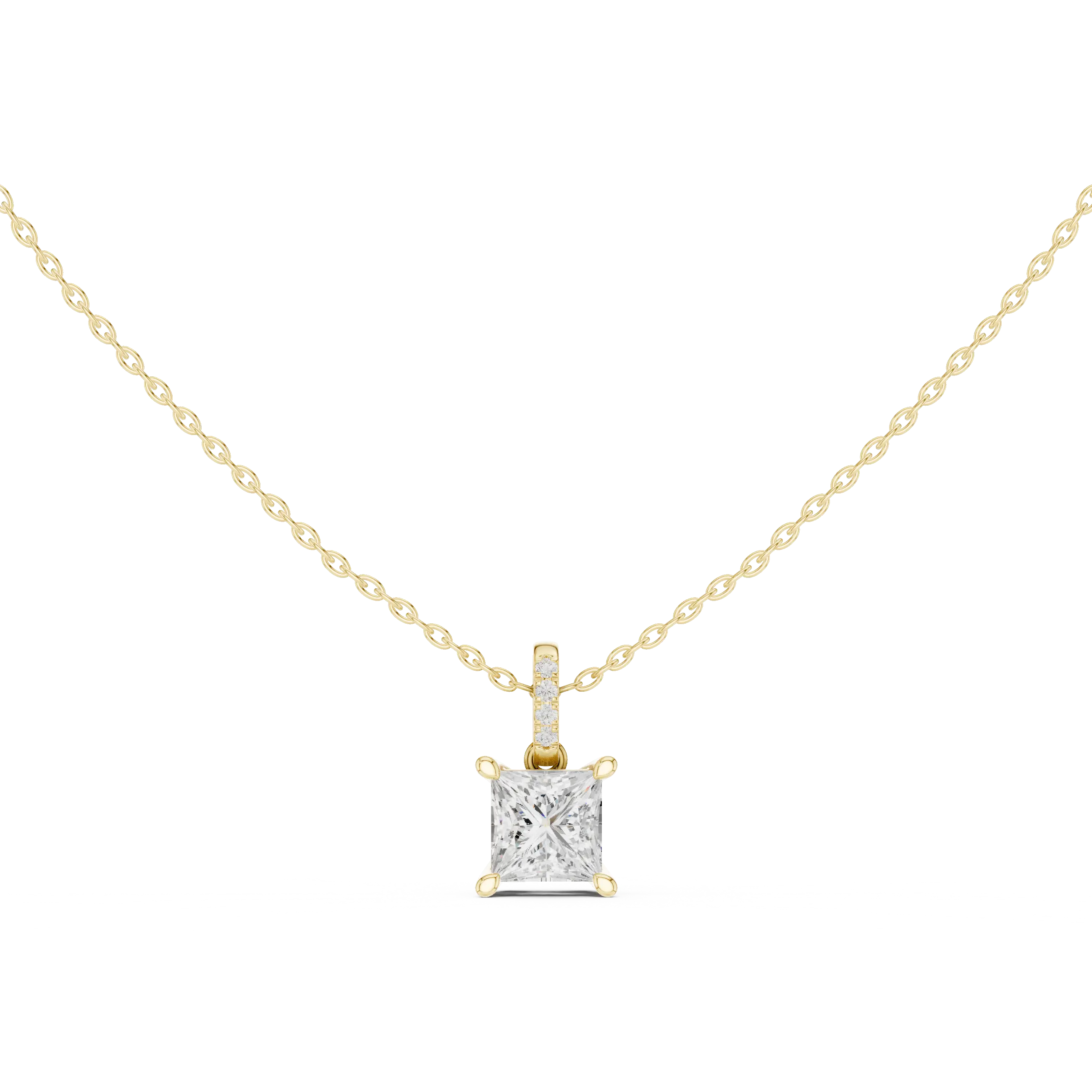 Front View: Princess Diamond Pendant with Prong Setting in 14k Yellow Gold - Lab Grown - Driona Jewels