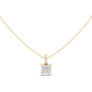 Front View: Princess Diamond Pendant with Prong Setting in 14k Yellow Gold - Lab Grown - Driona Jewels