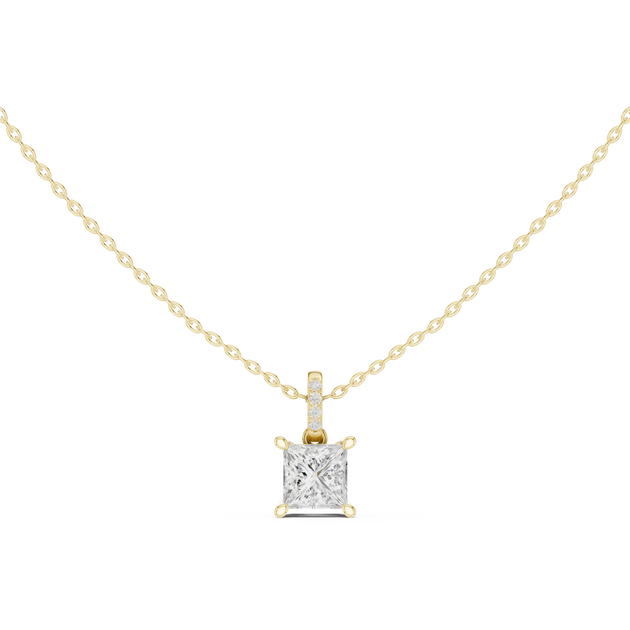 Front View: Princess Diamond Pendant with Prong Setting in 14k Yellow Gold - Lab Grown - Driona Jewels