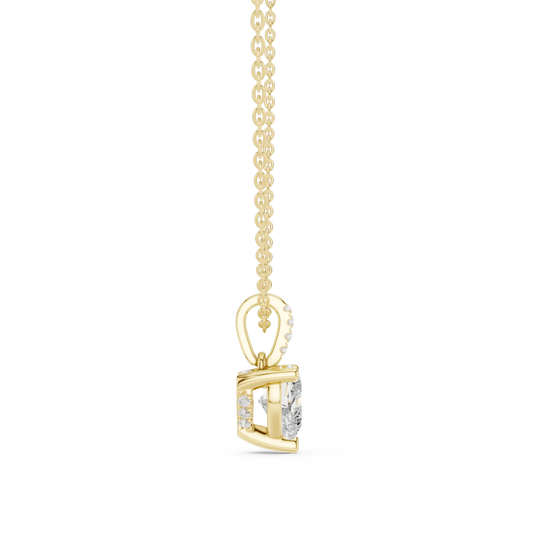 Front-view: Princess Diamond Pendant with Prong Setting in 14k Yellow Gold - Lab Grown - Driona Jewels