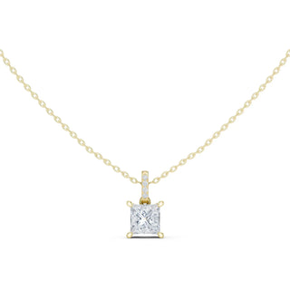 Front-view: Princess Diamond Pendant with Prong Setting in 14k Yellow Gold - Lab Grown - Driona Jewels