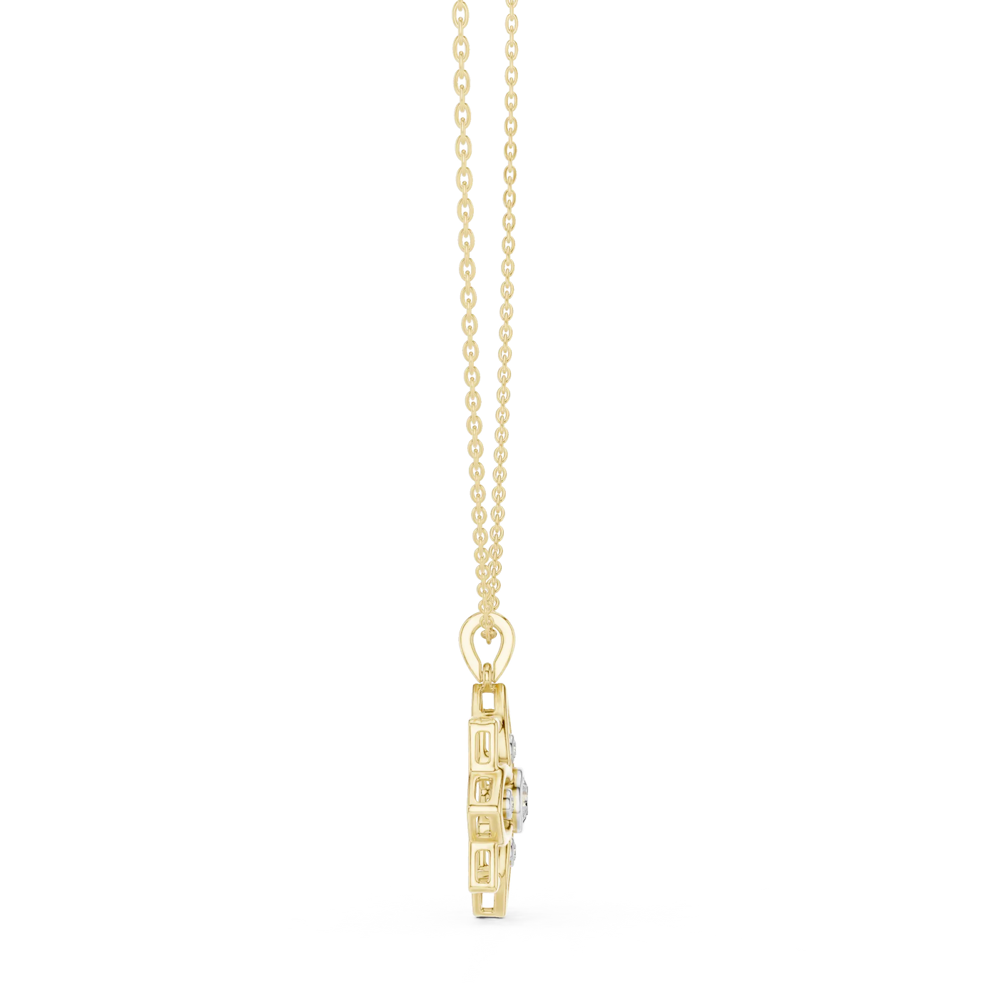 Front-view: Princess Diamond Pendant with Prong Setting in 14k Yellow Gold - Lab Grown - Driona Jewels