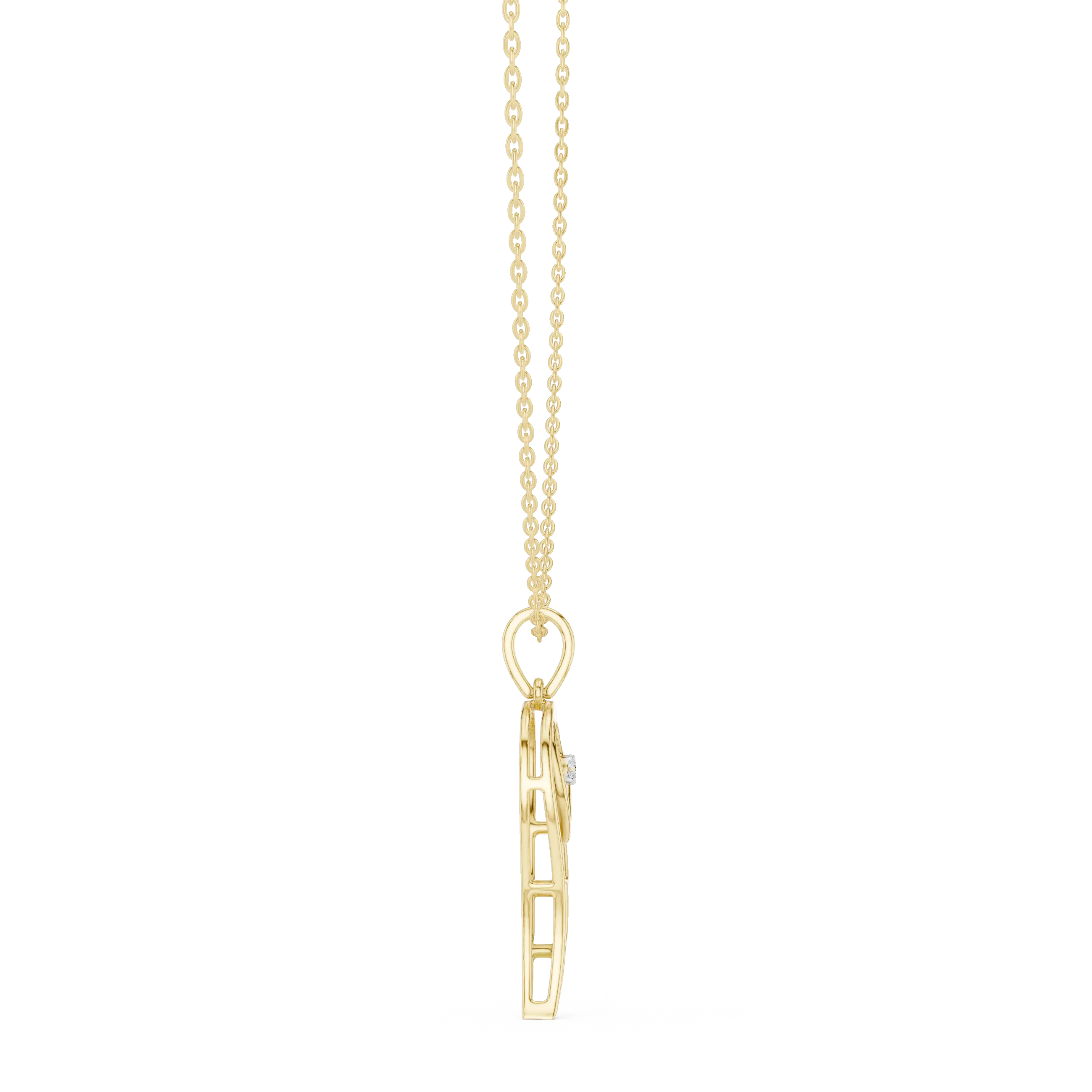 Side-Profile: Princess Diamond Pendant with Prong Setting in 14k Yellow Gold - Lab Grown - Driona Jewels