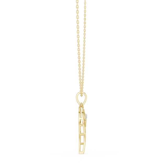 Side-Profile: Princess Diamond Pendant with Prong Setting in 14k Yellow Gold - Lab Grown - Driona Jewels