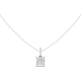 Front-view: Princess Diamond Pendant with Solitaire Setting in 14k White Gold - Lab Grown - Driona Jewels