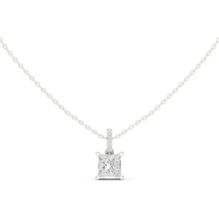 Front-view: Princess Diamond Pendant with Solitaire Setting in 14k White Gold - Lab Grown - Driona Jewels