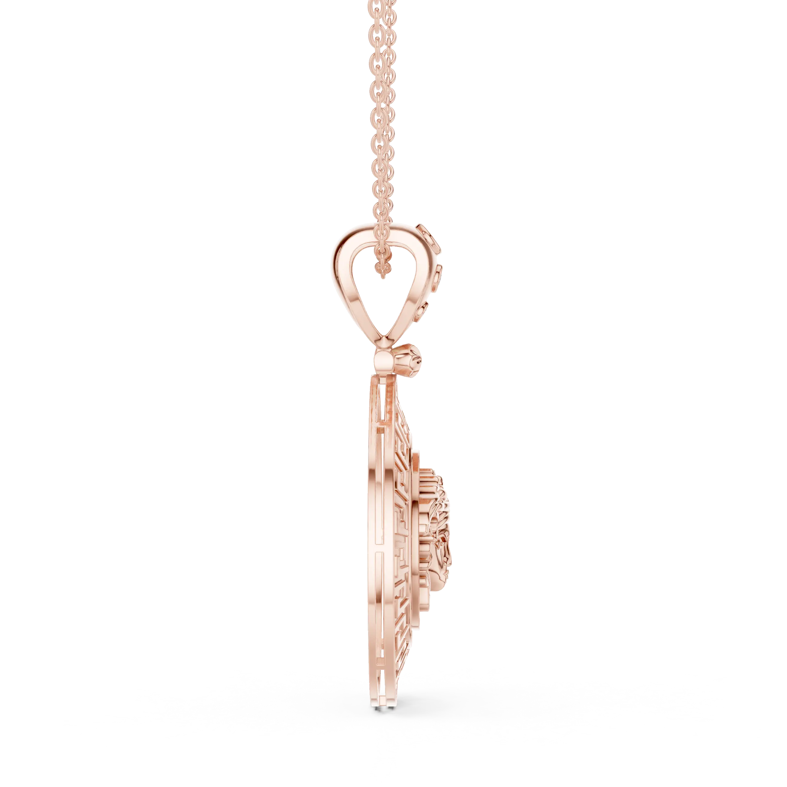 Side-Profile: Radiant Diamond Pendant with Bezel Setting in 14k Rose Gold - Lab Grown - Driona Jewels