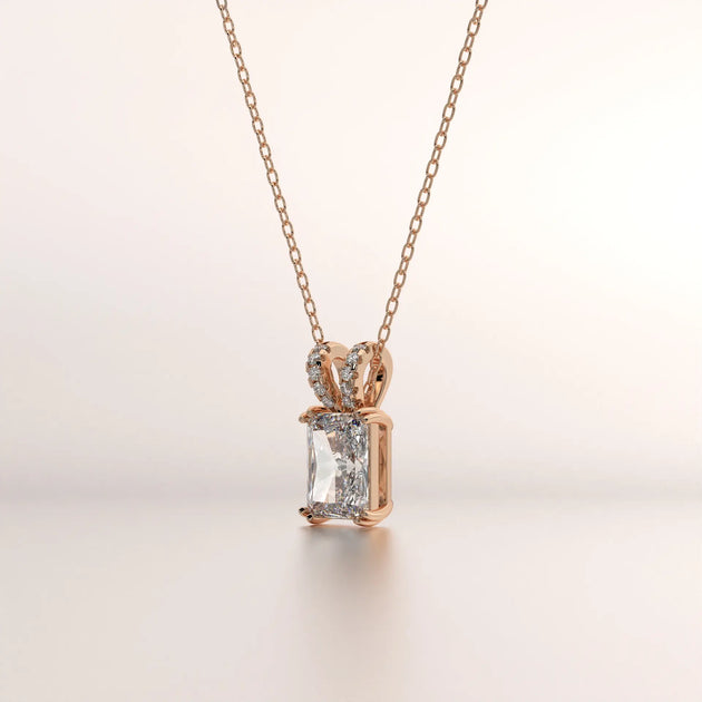 pendant radiant diamond rose gold 14k front